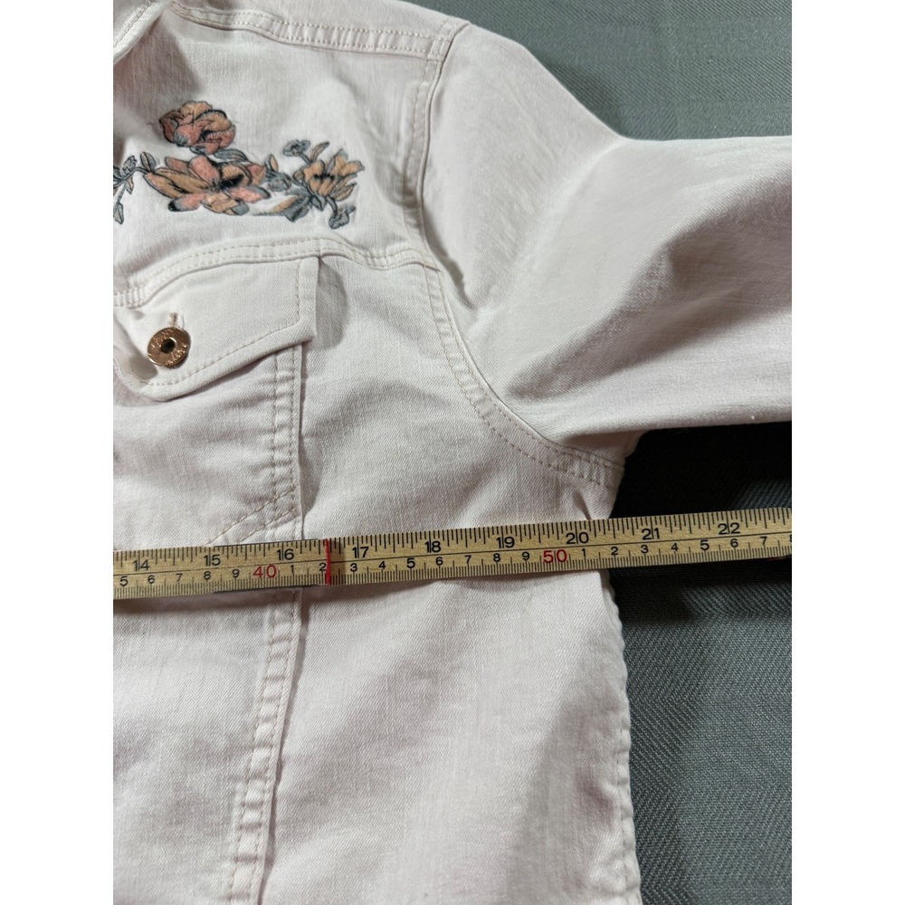 Candies Light Pink Denim Floral Embroidered Trucker Womens Large  1675 - Picture 7 of 8